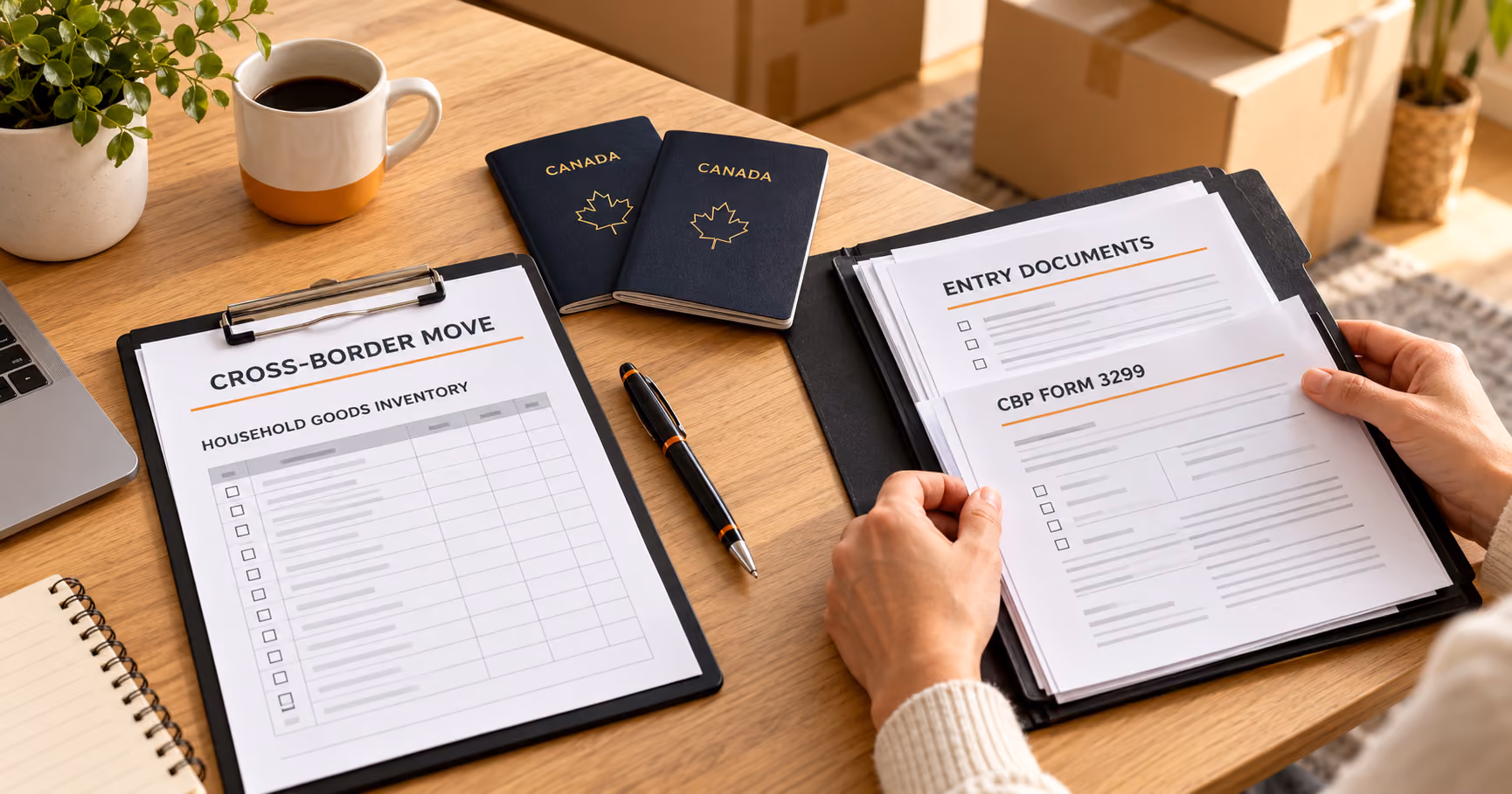 Organise your travel documents, customs paperwork and household inventory before moving day.