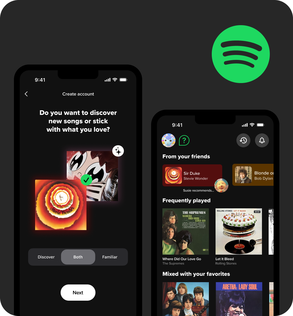 A mockup of images as a preview for Trey's project on redesigning the Spotify mobile experience for older audiences.