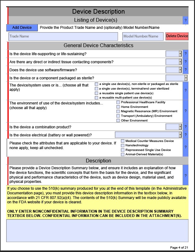 FDA eSTAR template