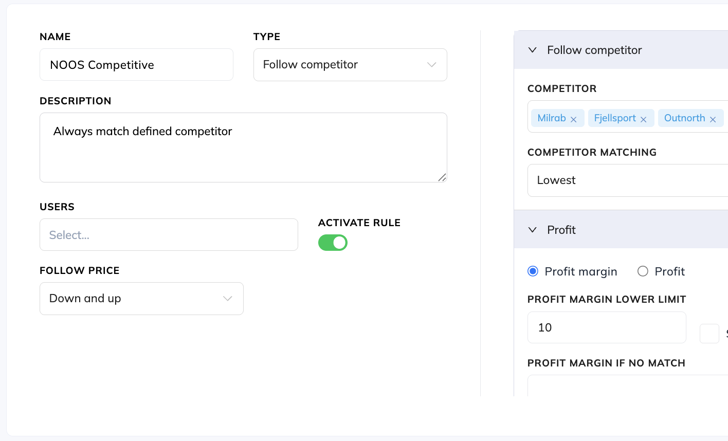 Competitive pricing rules
