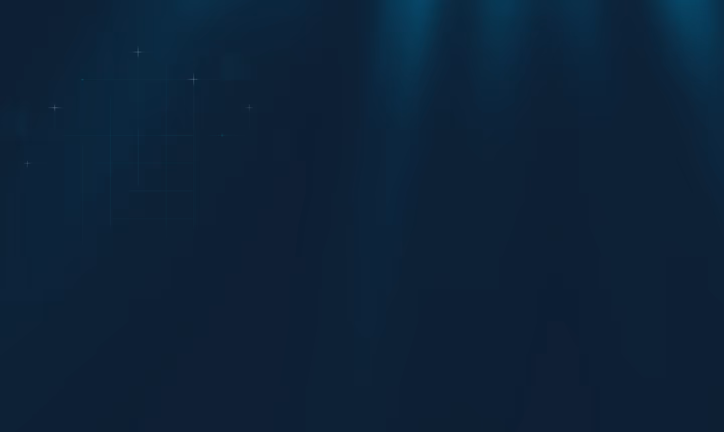 Dark blue gradient background with subtle light spots and faint glowing crosses.