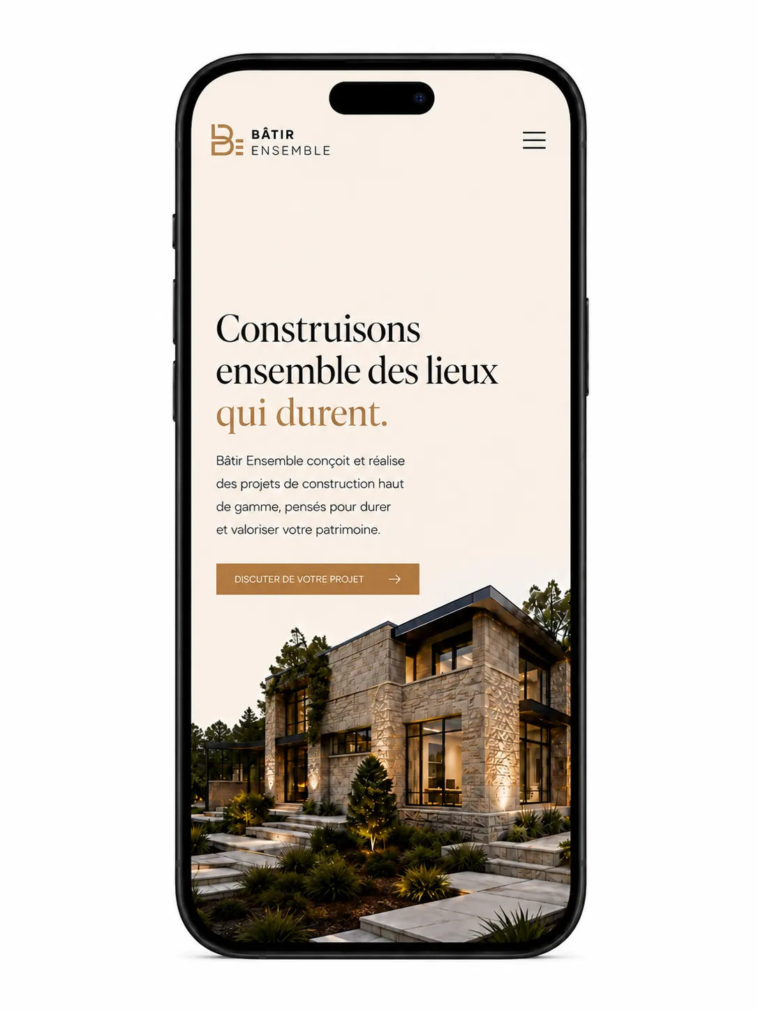 capture d'écran d'un site moderne sur mobile