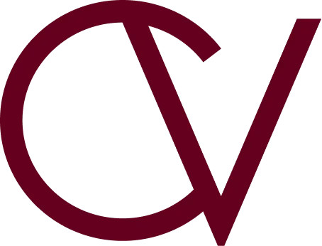 Stylized maroon letters 'C' and 'V' intertwined on a transparent background.