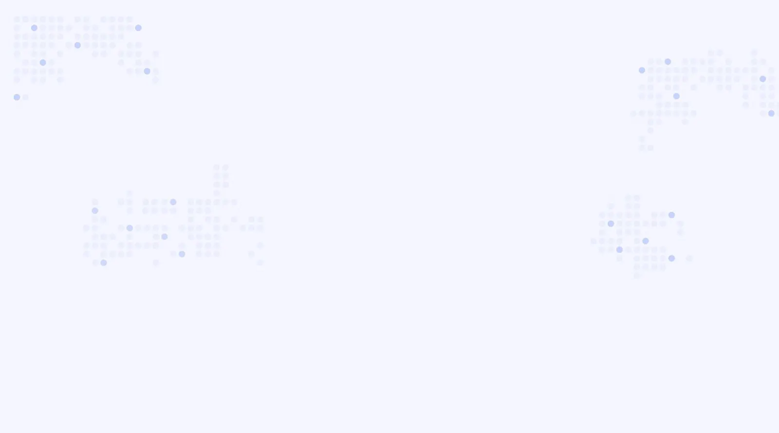 Abstrakte Weltkarte aus blauen und violetten Punkten auf weißem Hintergrund.