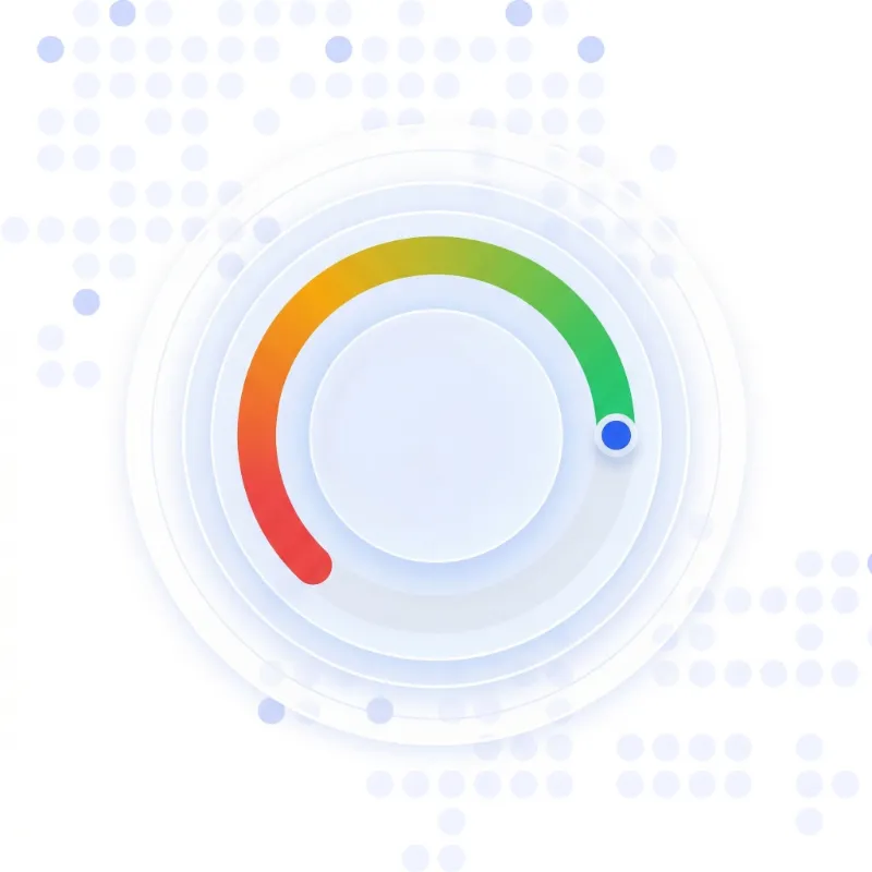 Runder Regler mit Farbverlauf von Rot über Gelb nach Grün und blauem Einstellungshebel im rechten Bereich.