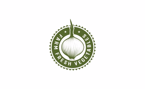 Green circular logo featuring an onion and text Farm Fresh Vegetables on a white background.