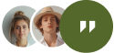 Profile photos of two people with a green circular icon showing white quotation marks.