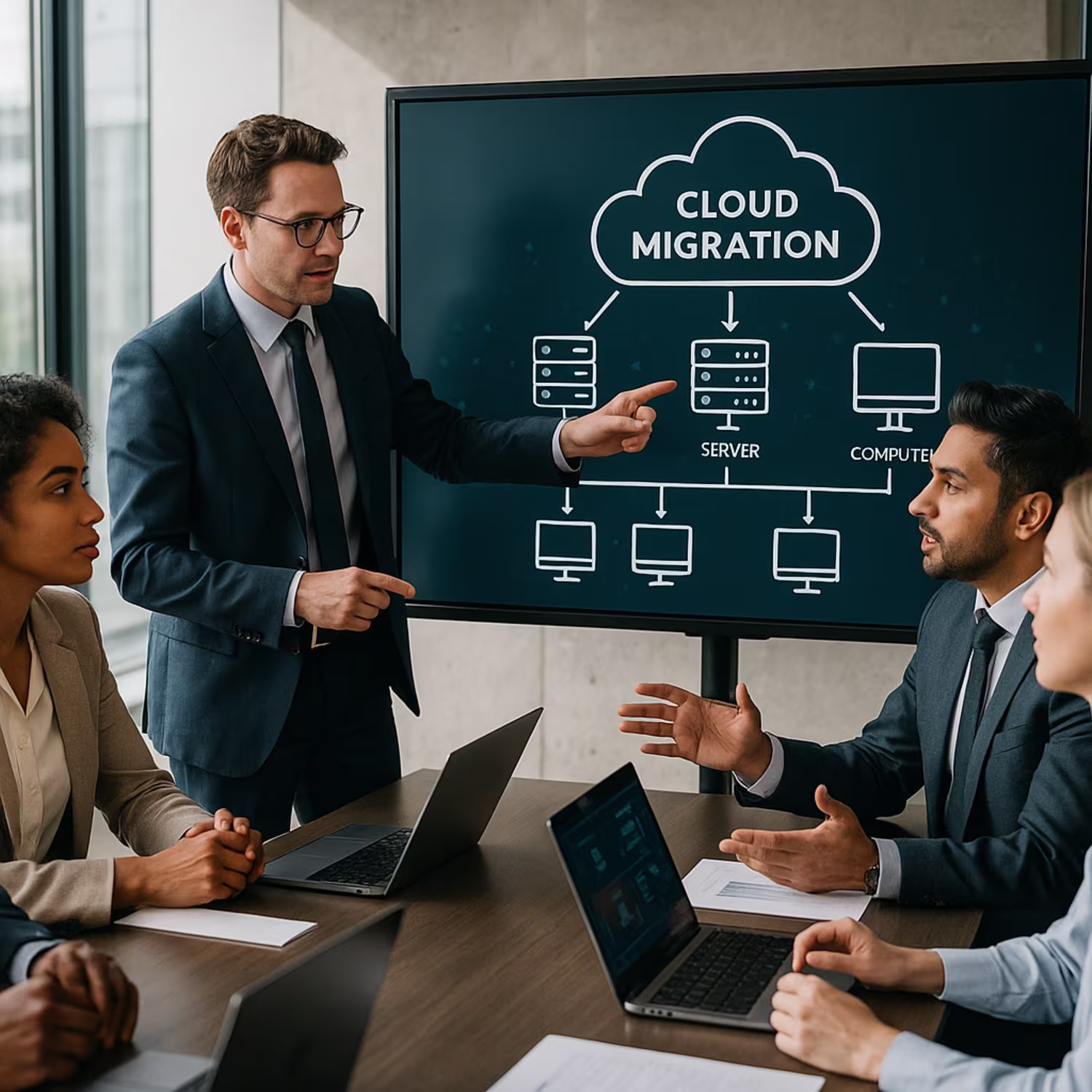 Team discussing cloud migration strategies