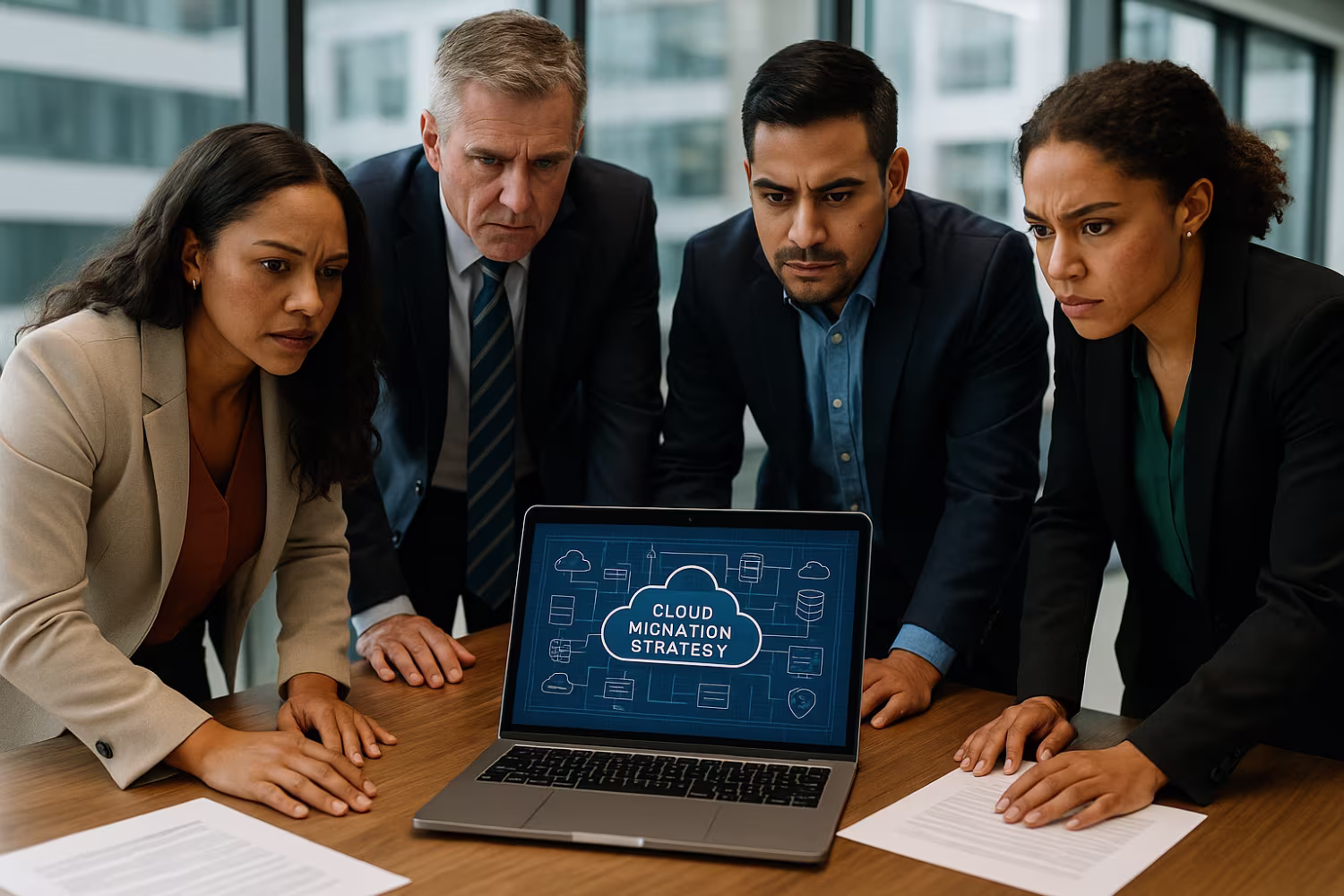 Team analyzing cloud migration strategy