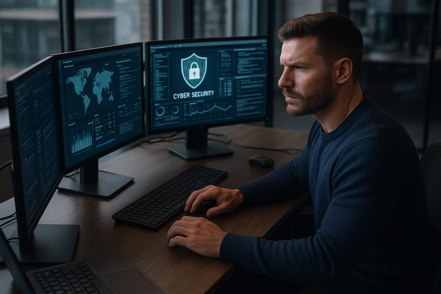 IT professional analyzing cybersecurity risks