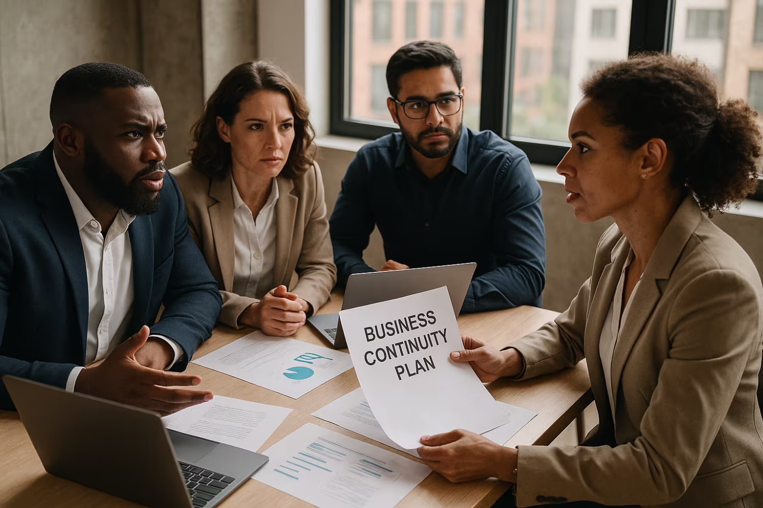 Professionals discussing business continuity plan