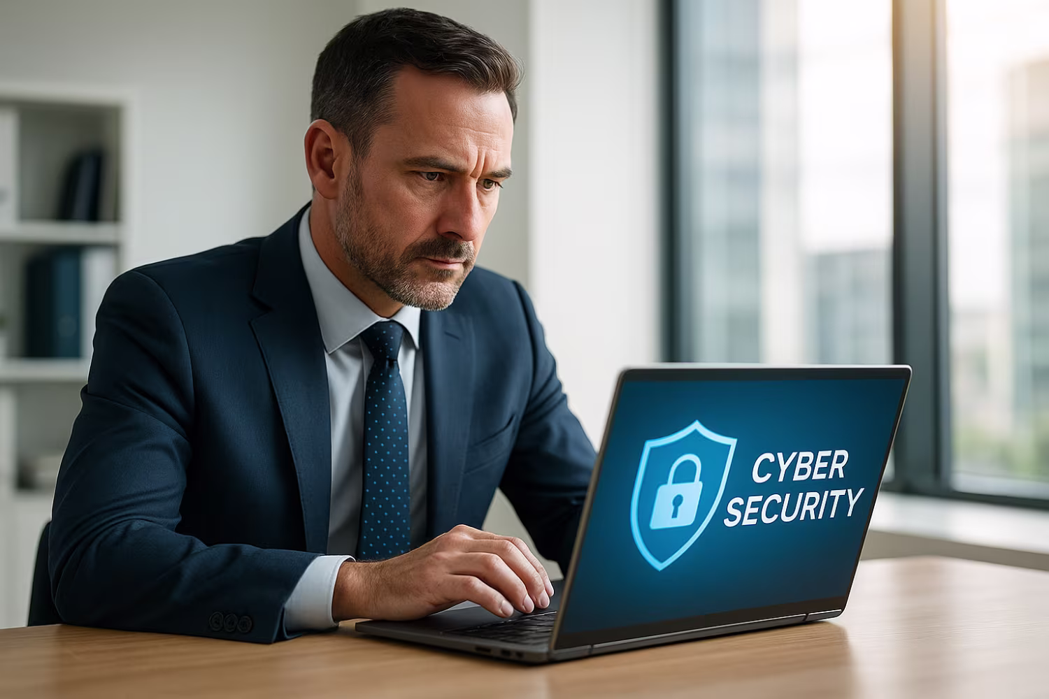 Executive reviewing cybersecurity best practices