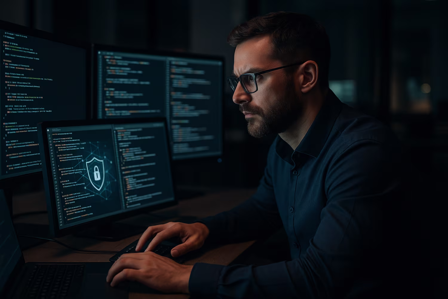 IT professional reviewing cybersecurity code