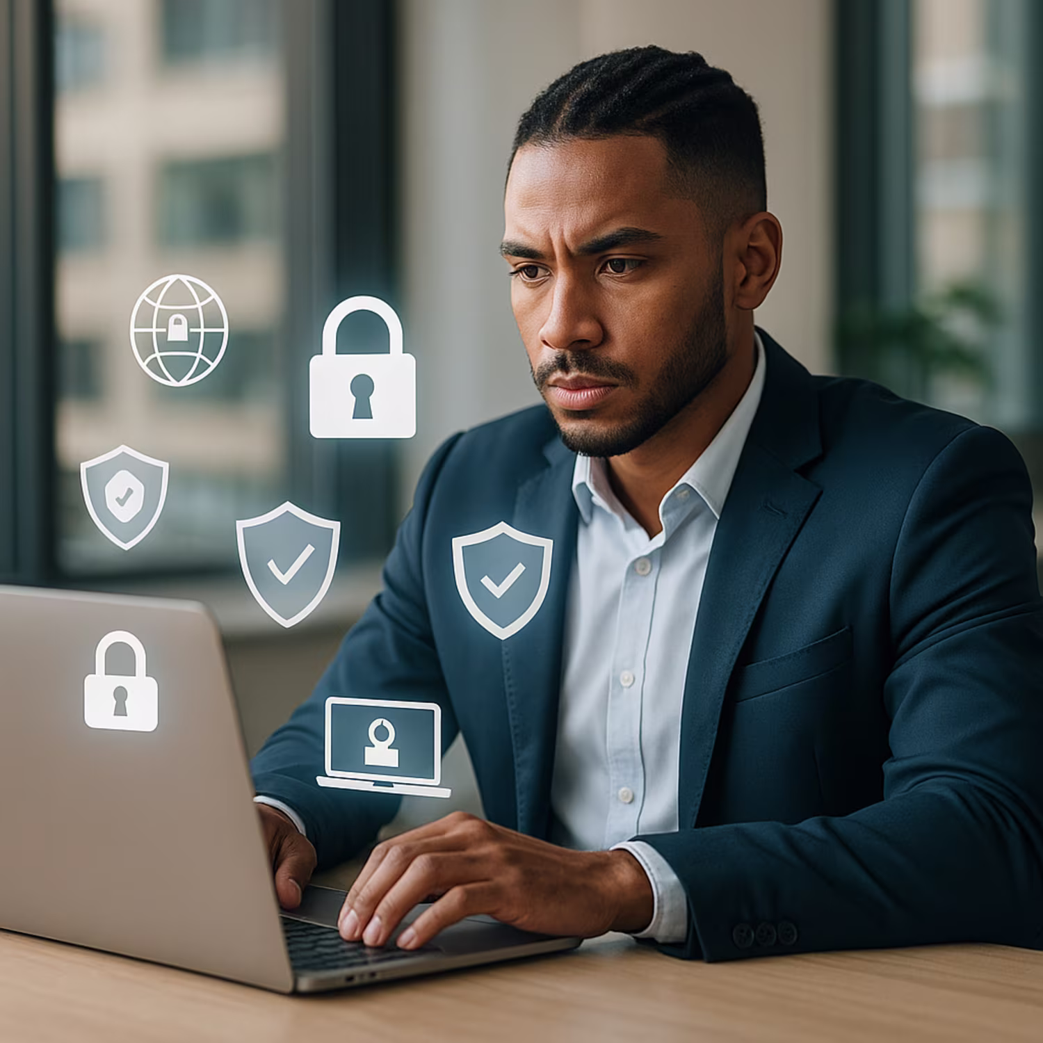 Young professional implementing cybersecurity best practices