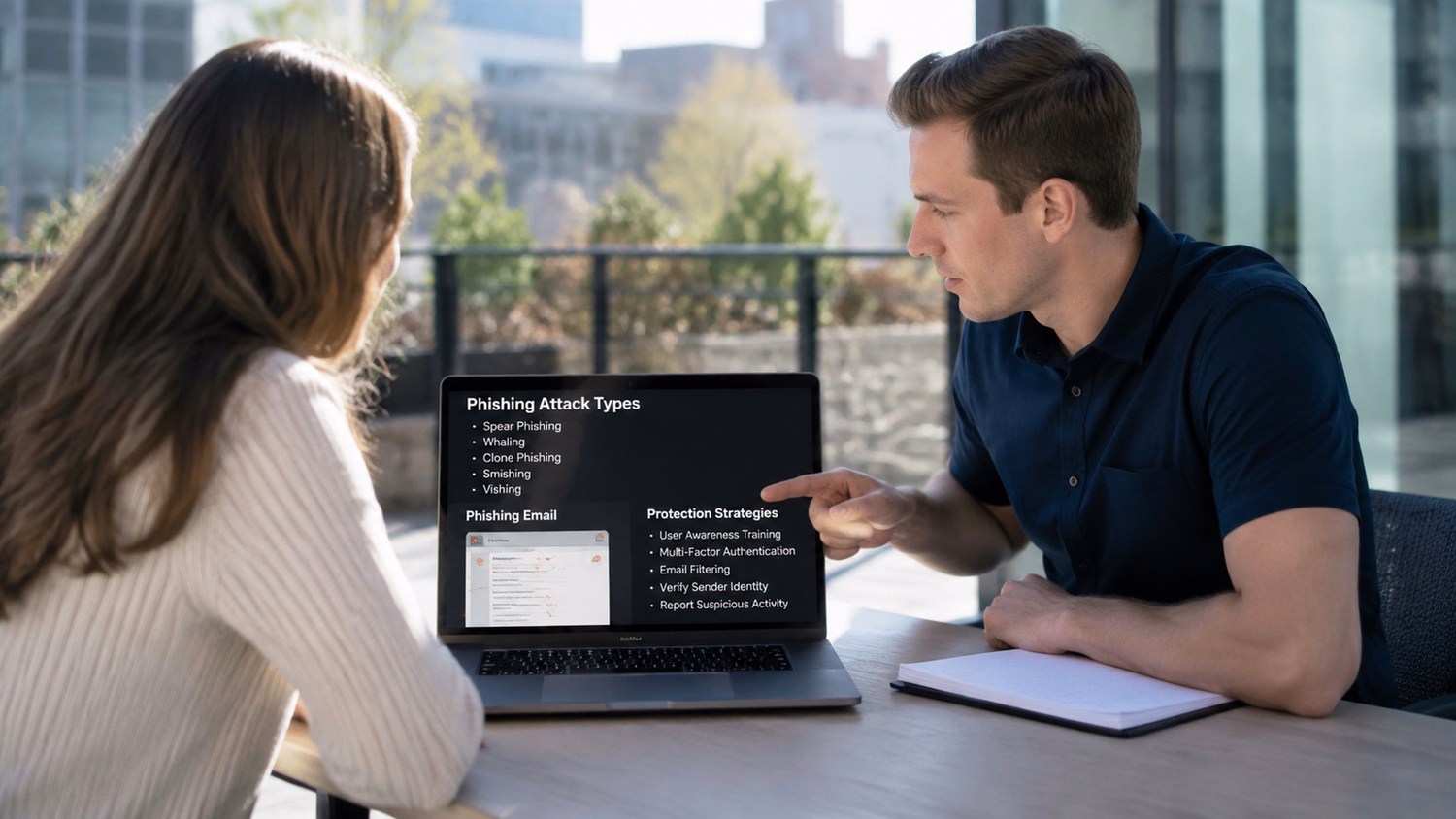 OUTDOOR TERRACE An IT professional one or two people working at a table on a