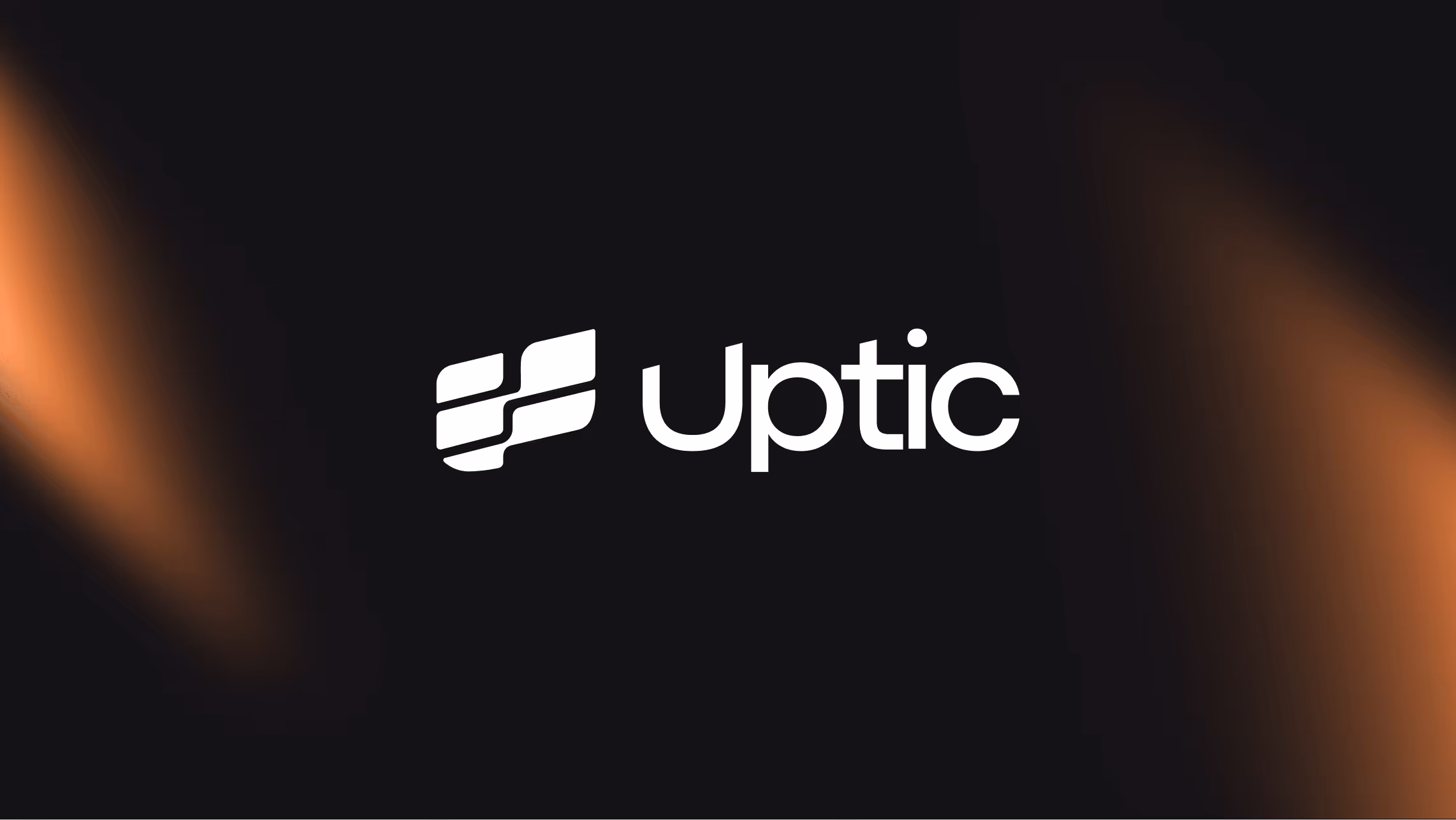 Uptic logo with a stylized white icon and text on a dark background with orange light streaks.