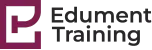 Edument Training logo with stylized letter E and text in dark purple and black.