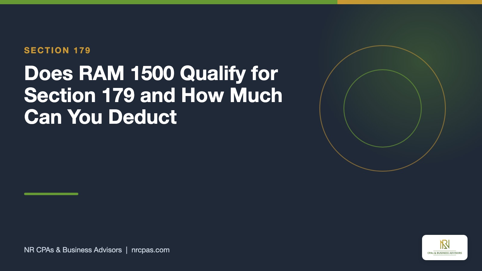 RAM 1500 Section 179 featured graphic with NR CPAs branding, GVWR over 6,000 pounds and heavy SUV cap deduction rules