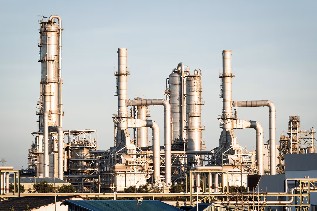 a large industrial plant with many pipes