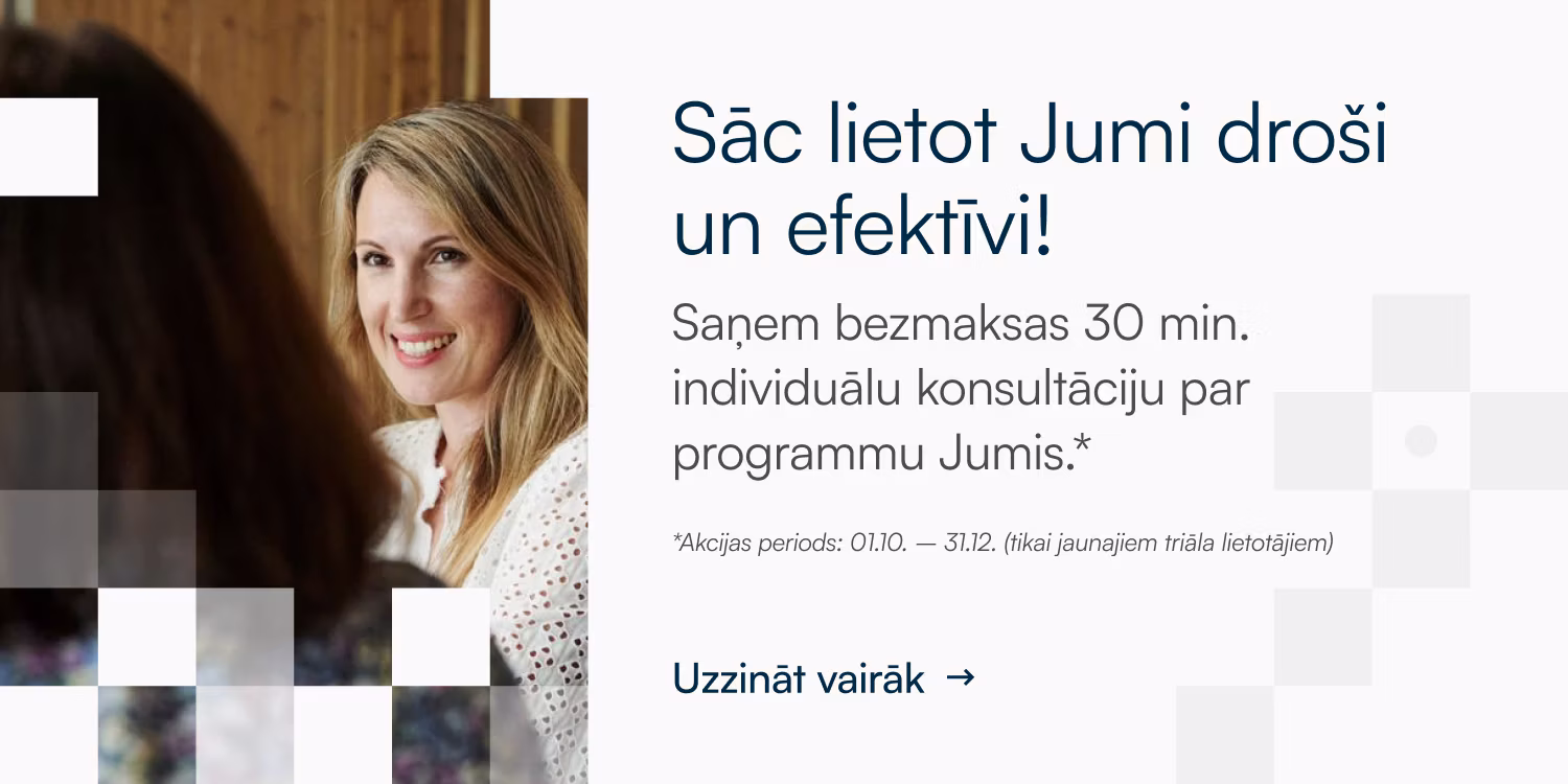 Jumis individuālās konsultācijas piedāvājums ar konsultantes attēlu un informāciju par bezmaksas 30 minūšu konsultāciju jaunajiem izmēģinājuma lietotājiem.