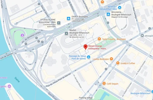 Plan d’accès du cabinet OsteoSAP à Boulogne-Billancourt