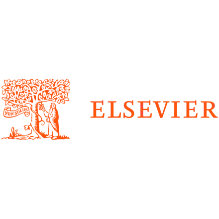 Elsevier logo featuring an orange tree with a man standing beside it, and the word 'ELSEVIER' in uppercase orange letters.