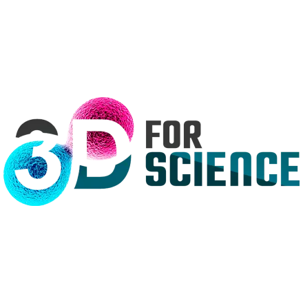 Logo featuring stylized 3D letters with blue and pink textured spheres and the text '3D for Science'.