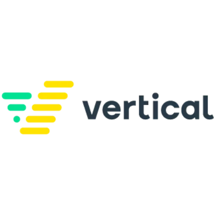 Vertical company logo with stacked green and yellow bars forming a stylized shape beside the word 'vertical'.