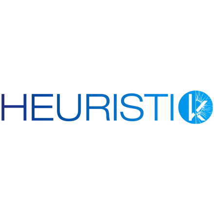 Heuristik logo with stylized text and a blue circle containing a white letter K.