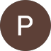 Circle with brown background and white letter P in the center.