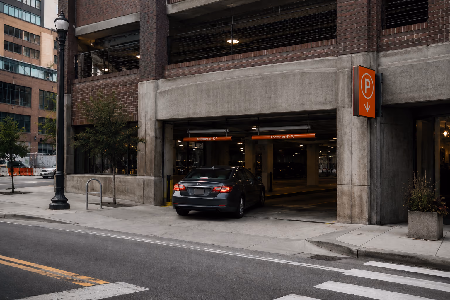 Car pulling into a parking garage