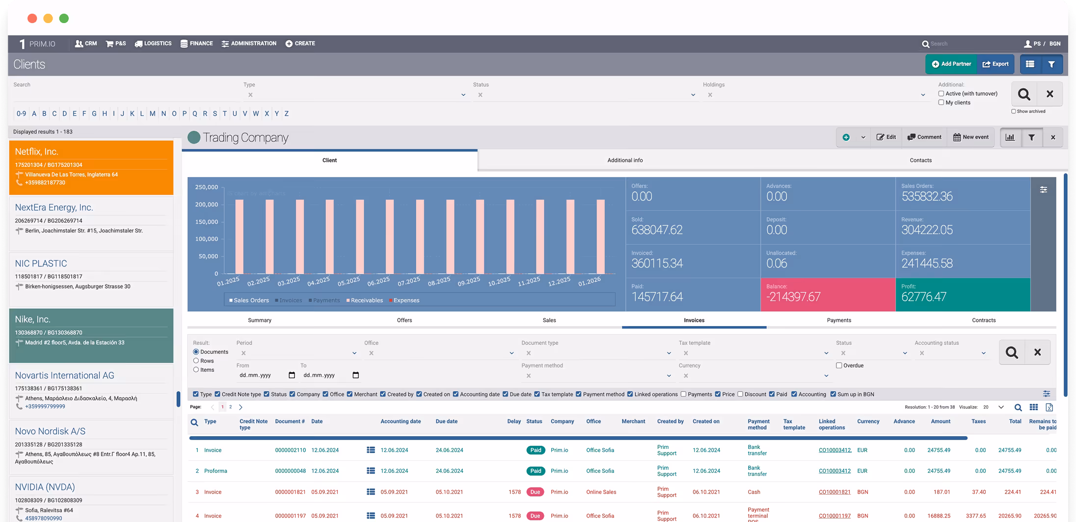 Ecran comandă de vânzare care prezintă lista de produse, prețurile, metoda de plată și detaliile companiei comerciale în interfața software.