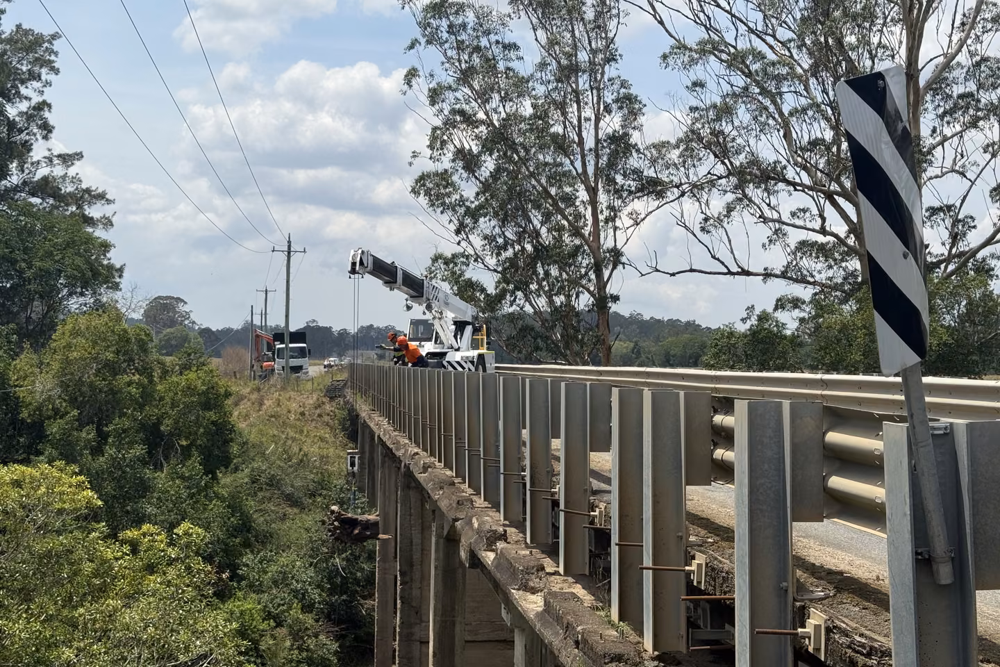 A crane truck and MidCoast Tree Solutions crew carrying out a rural tree removal job, the standard of documented, professional work Council and the Court expect to see.