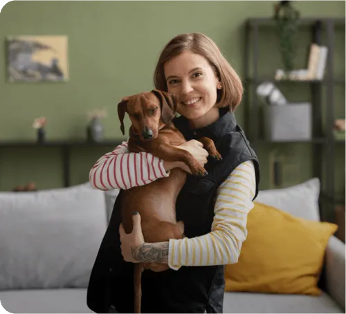 Woman Hugging Pet Testimonial Image
