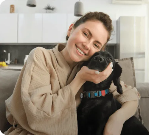 Woman Hugging Pet Testimonial Image