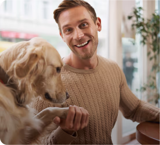Man Hugging Pet Testimonial Image
