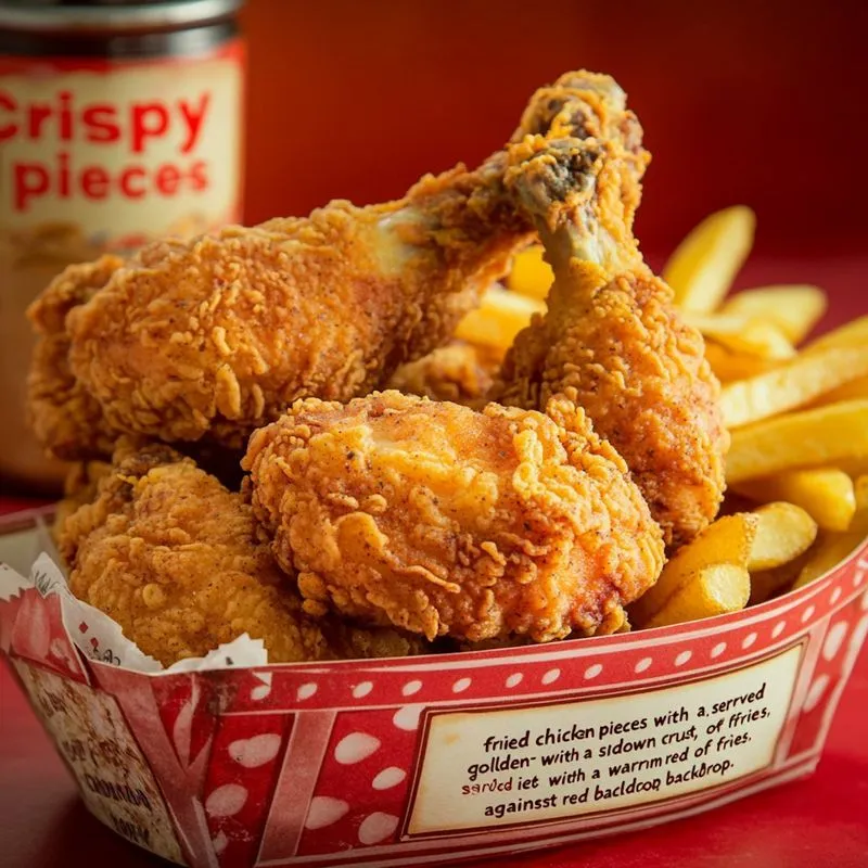 A basket filled with fried chicken and french fries.
