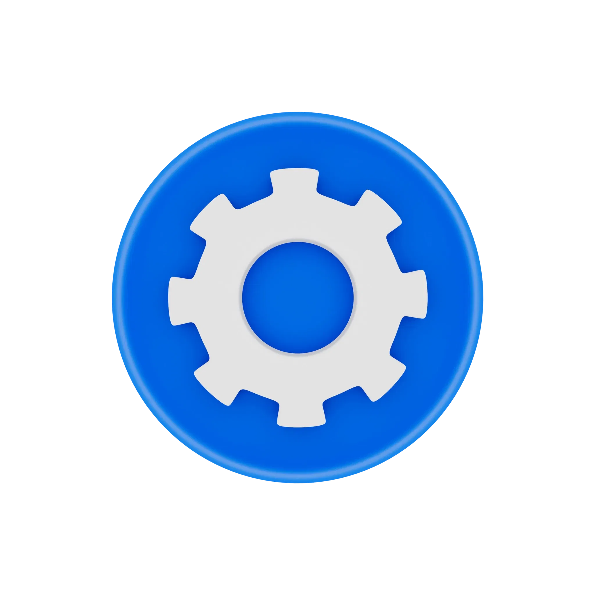 3D white gear icon on blue background symbolizing operational efficiency