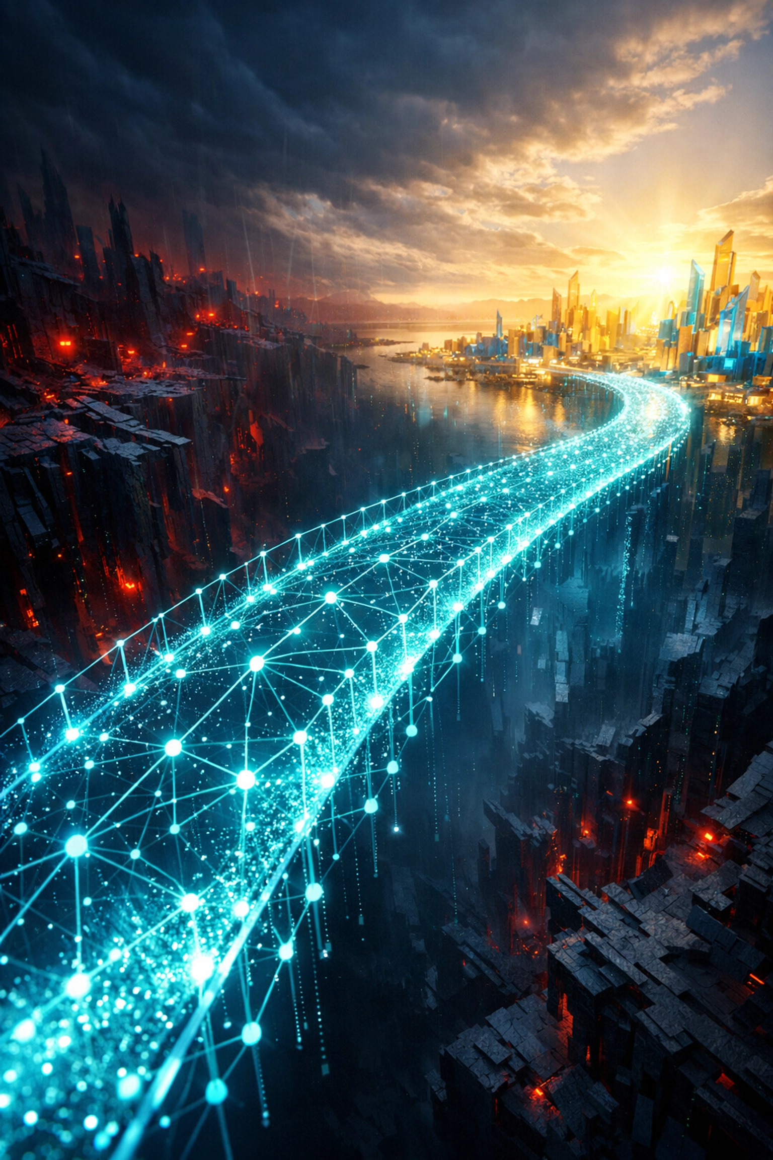 A digital bridge representing business stability and access to revenue-based financing capital.