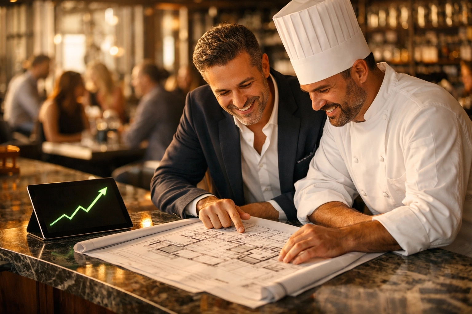 Restaurant owner and chef planning expansion using revenue based financing for restaurant growth.