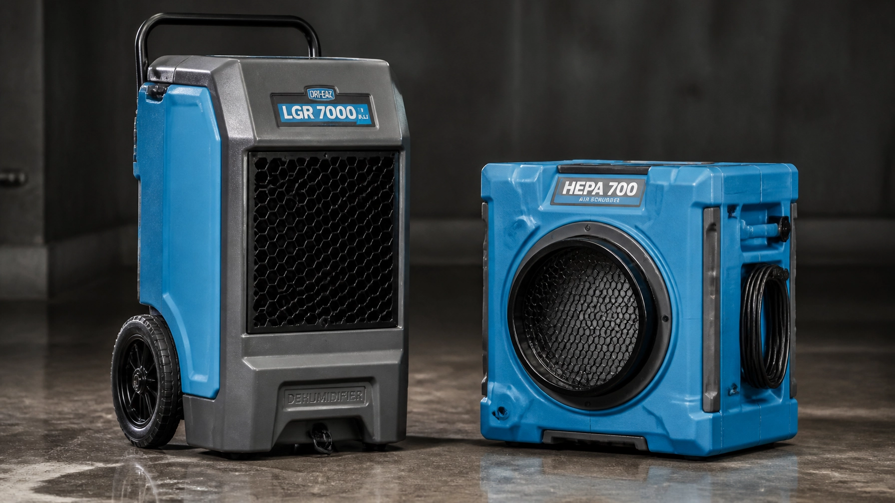 Close up of commercial dehumidifier and air scrubber