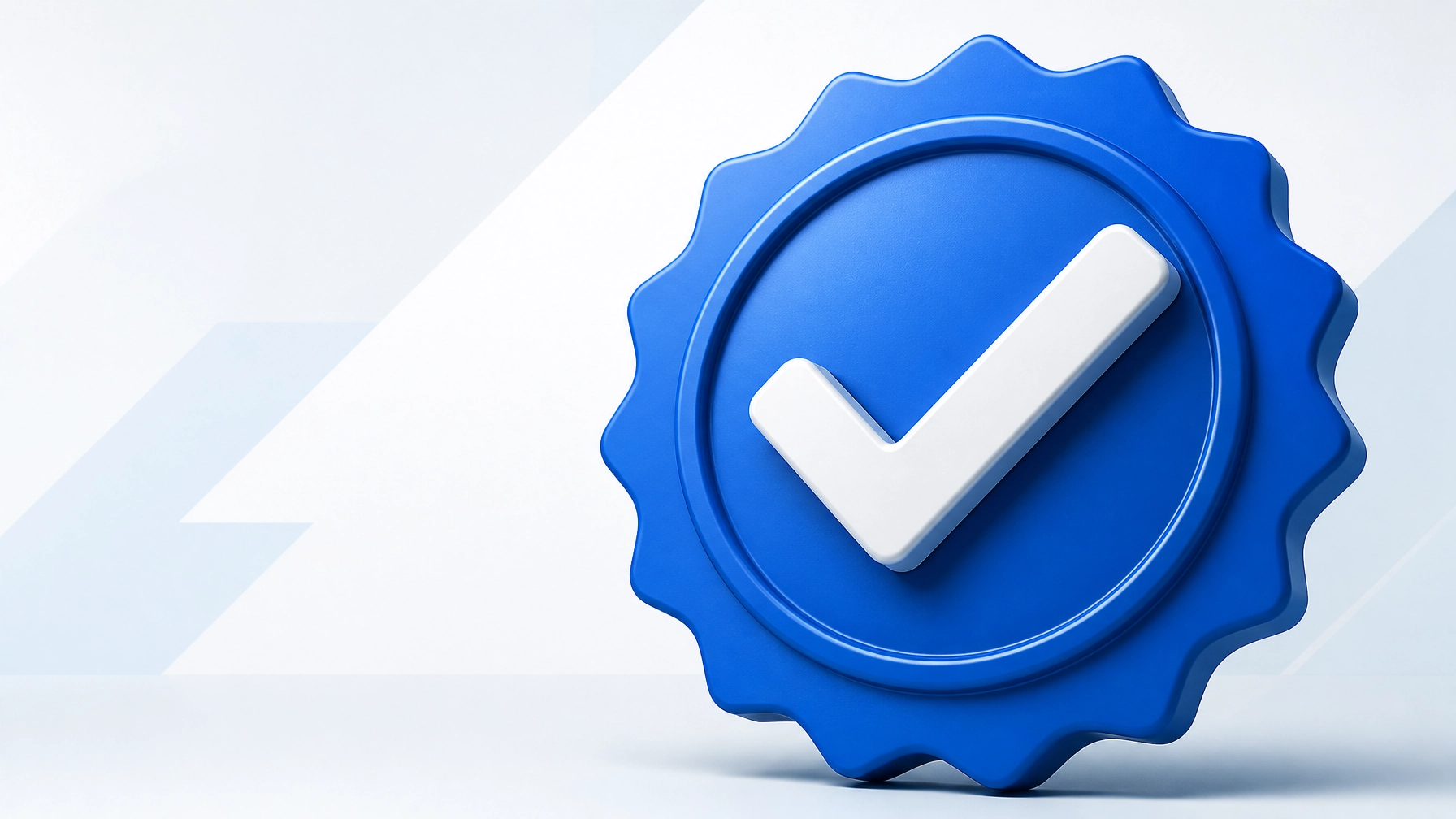 A close-up of a blue 3D checkmark approval badge, symbolizing a successful funding decision and business reliability.