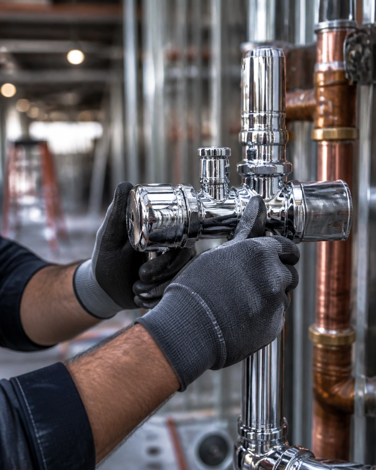 A close-up of professional plumbing craftsmanship and high-quality materials