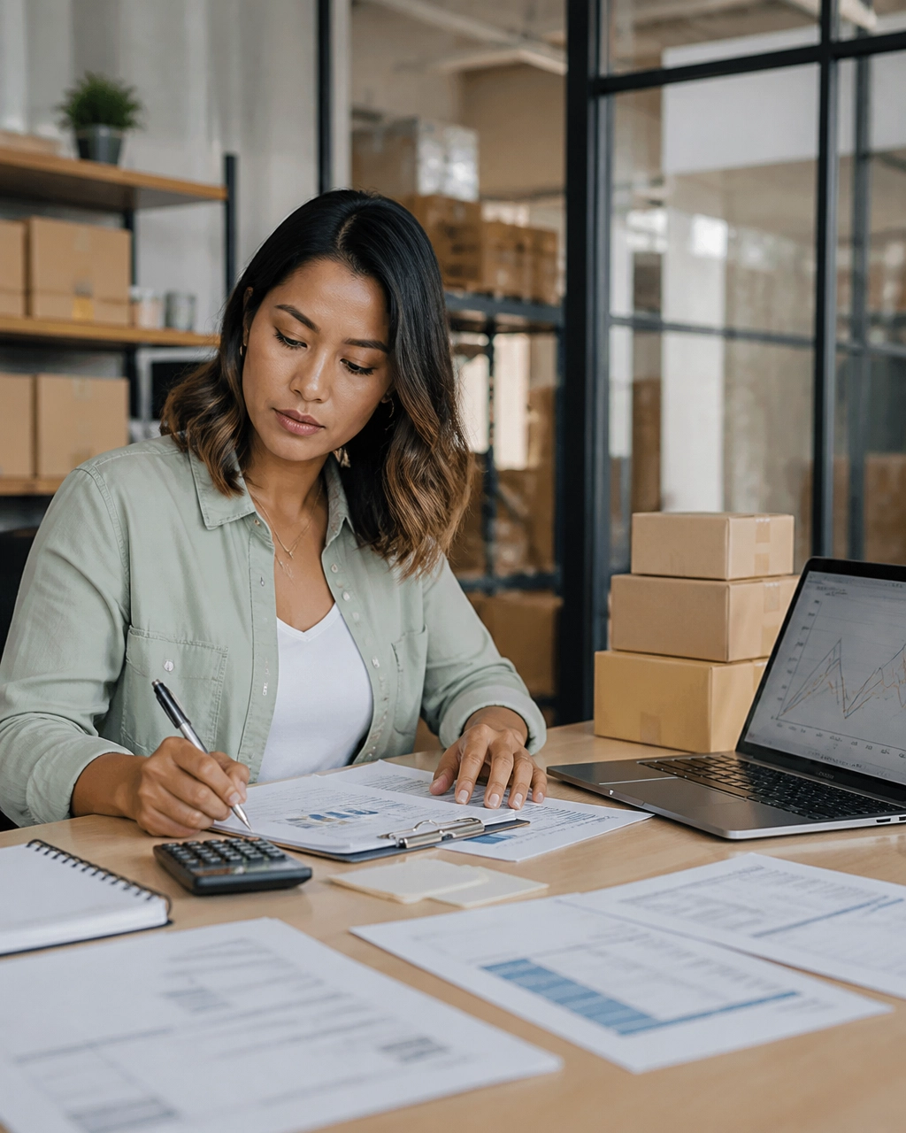 E-commerce founder reviewing inventory and a Q4 cash-flow plan