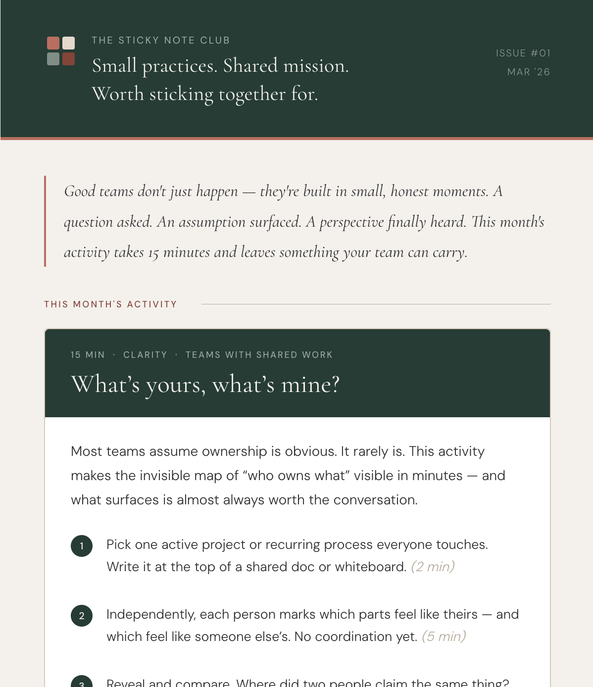 The Sticky Note Club newsletter preview