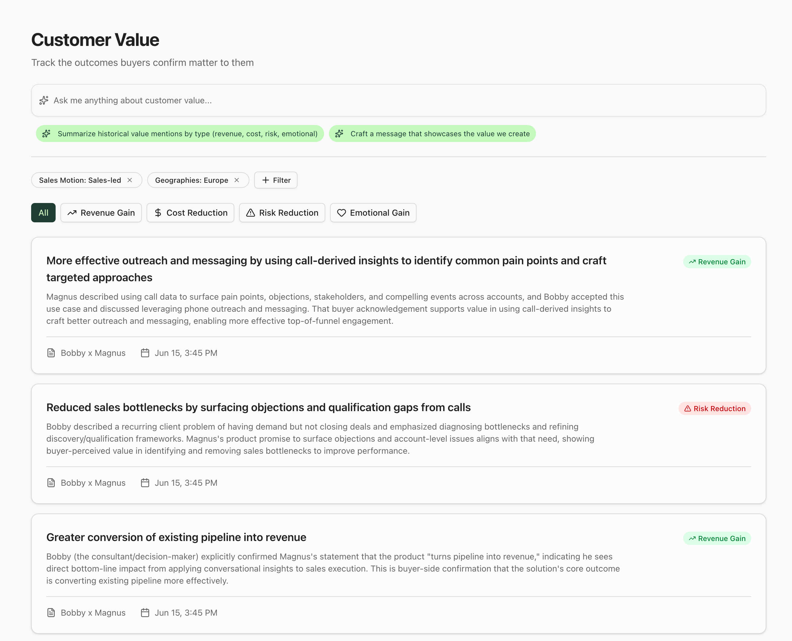 filtered customer value insights