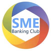Logo SME Banking Club sa šarenim oblicima oko centralnog belog šestougla.