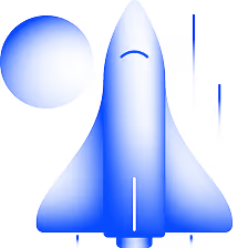 Ilustrație Instant Factoring cu silueta unei navete spațiale, planetă și pictograme cu rachete.