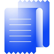 Icono con dos hojas azules superpuestas, con líneas negras que representan texto.