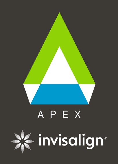 Invisalign Platinum Provider badge with a blue triangle and text on a black background.